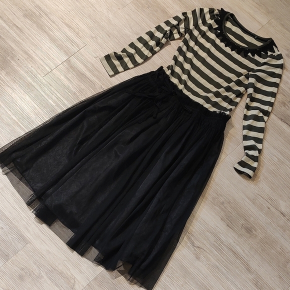 Whimsigoth Striped Dress With Black Tulle Skirt Medium EUC - Picture 8 of 10